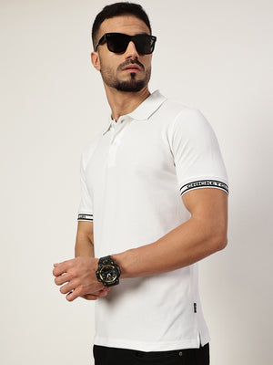 Thomas Scott Men White Polo Collar Pockets T-shirt