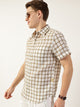 Brown Premium Spread Collar Checked Linen Slim Fit Casual Shirt For Men