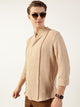 Thomas Scott Men Beige Premium Mandarin Collar Textured Solid Slim Fit Casual Shirt