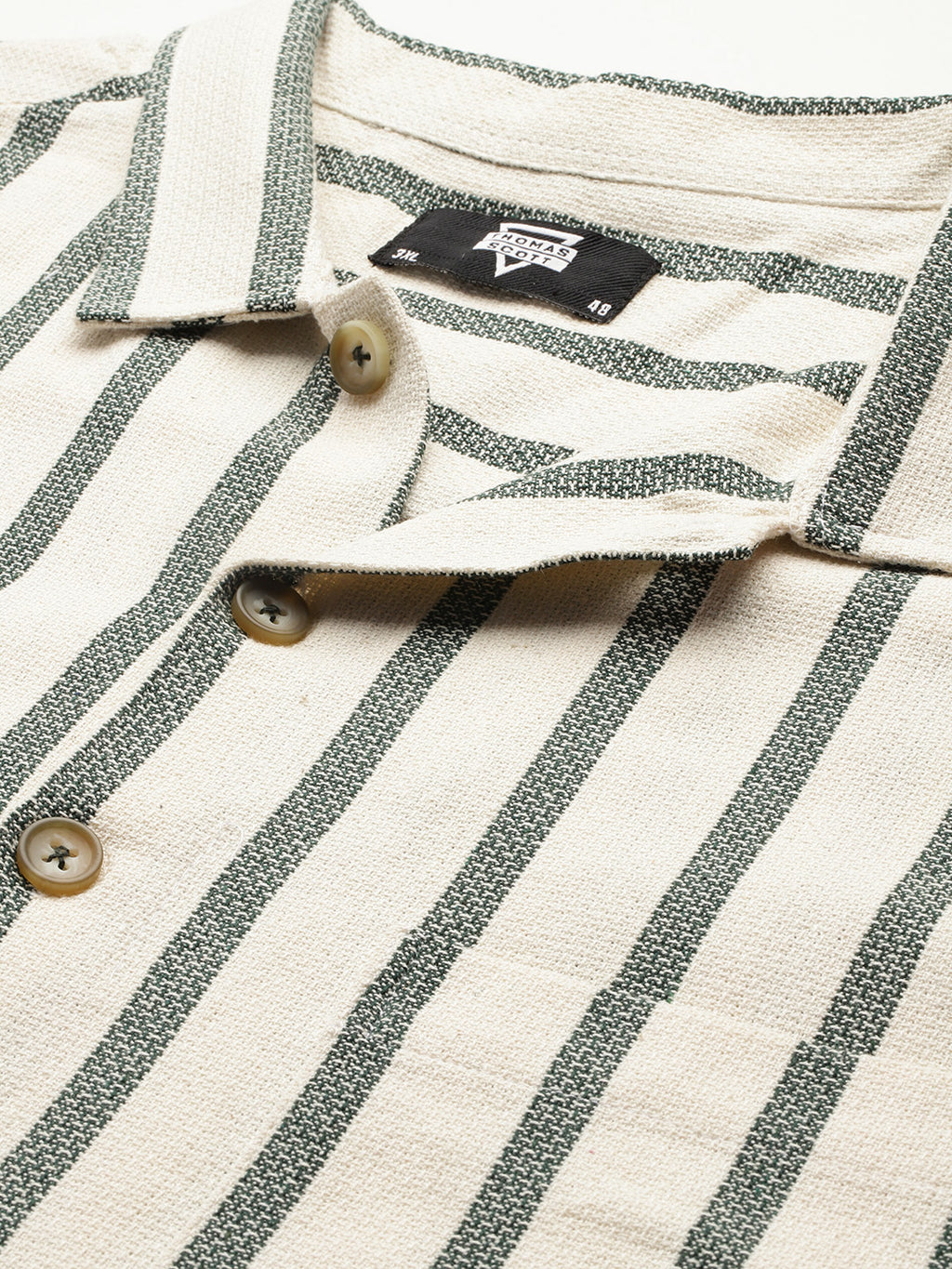 Thomas Scott Men B.Green Plus Size Premium Striped Pure Cotton Casual Shirt