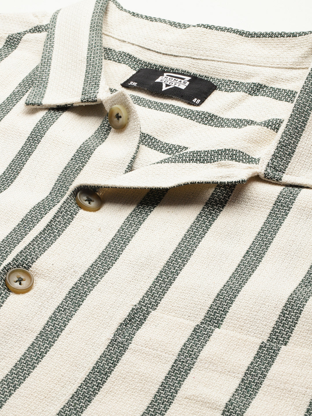 Thomas Scott Men B.Green Plus Size Premium Striped Pure Cotton Casual Shirt