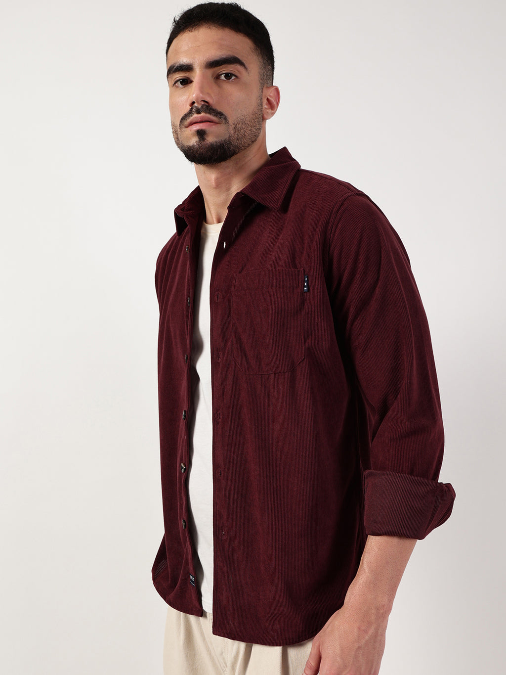 Thomas Scott Men Wine Premium Spread Collar Textured Relaxed Fit Casual Shirt