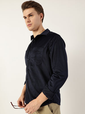 Thomas Scott Men Navy Classic Spread Collar Textured Slim Fit Casual Shirt