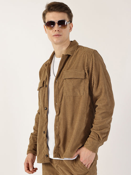 Thomas Scott Men Khakhi Premium Opaque Casual Shirt