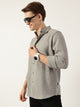 Thomas Scott Men Grey Premium Spread Collar Vertical Striped Slim Fit Casual Shirt