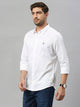 White Classic Slim Fit Spread Collar Casual Shirt For Men