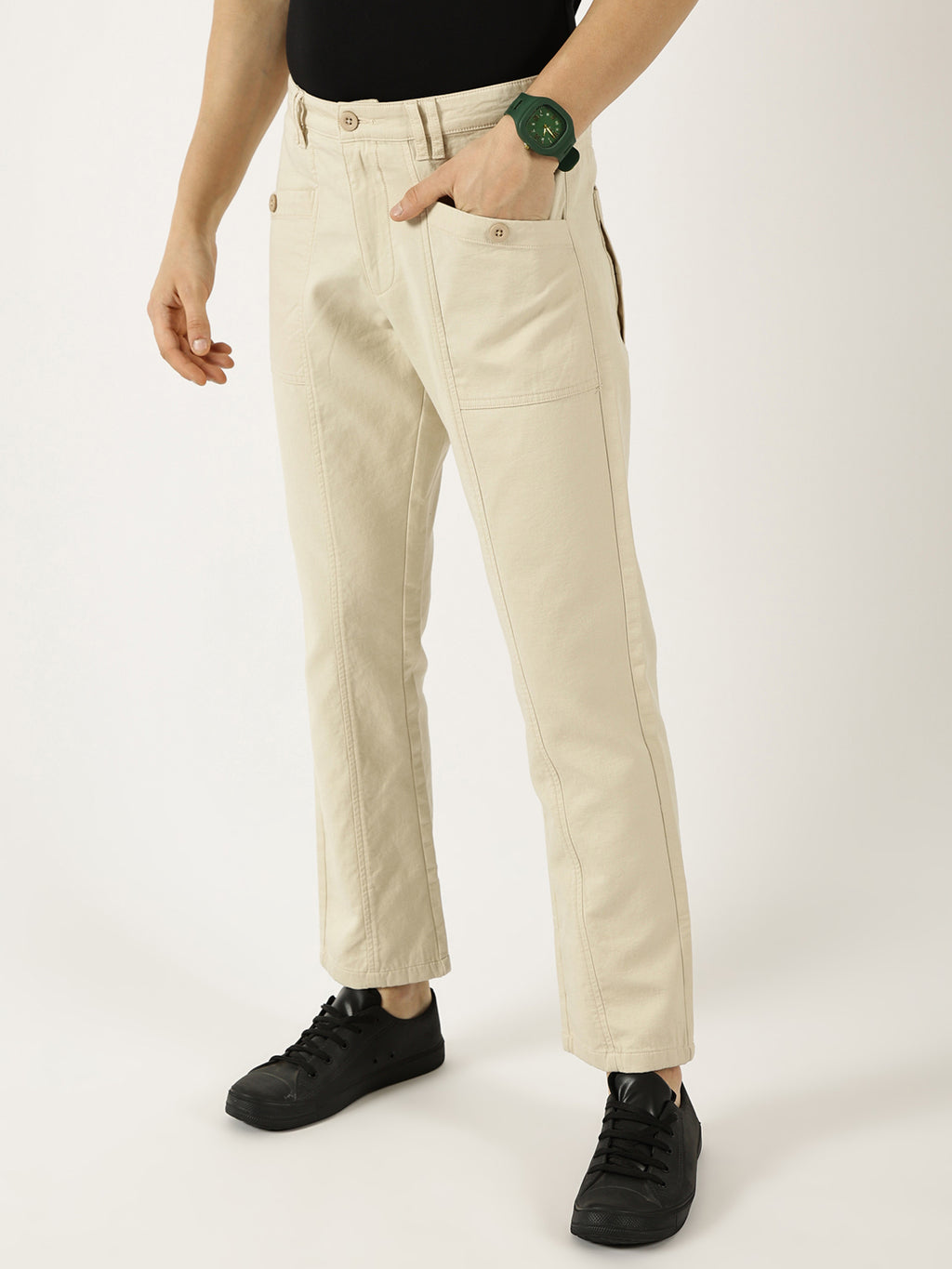Thomas Scott Men Fawn Smart Easy Wash Cargos Trousers
