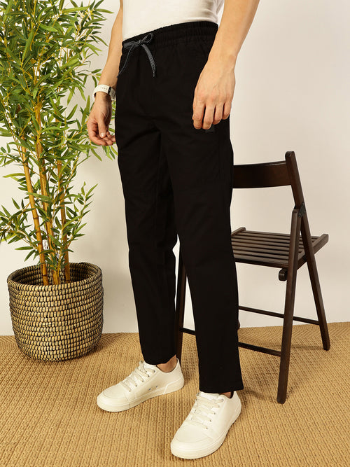 Thomas Scott Men Black Cotton Smart Regular Fit Mid-Rise Joggers