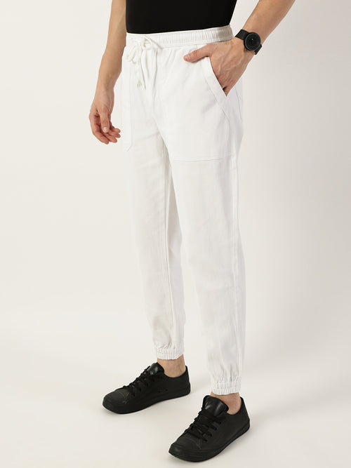 Thomas Scott Men White Smart Easy Wash Joggers Trousers