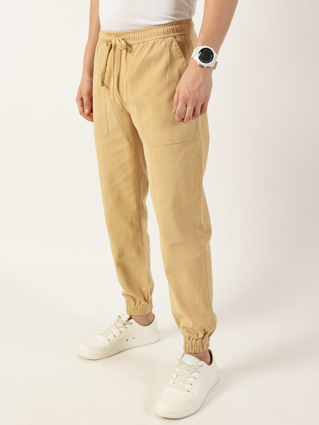 Thomas Scott Men Beige Smart Easy Wash Joggers Trousers