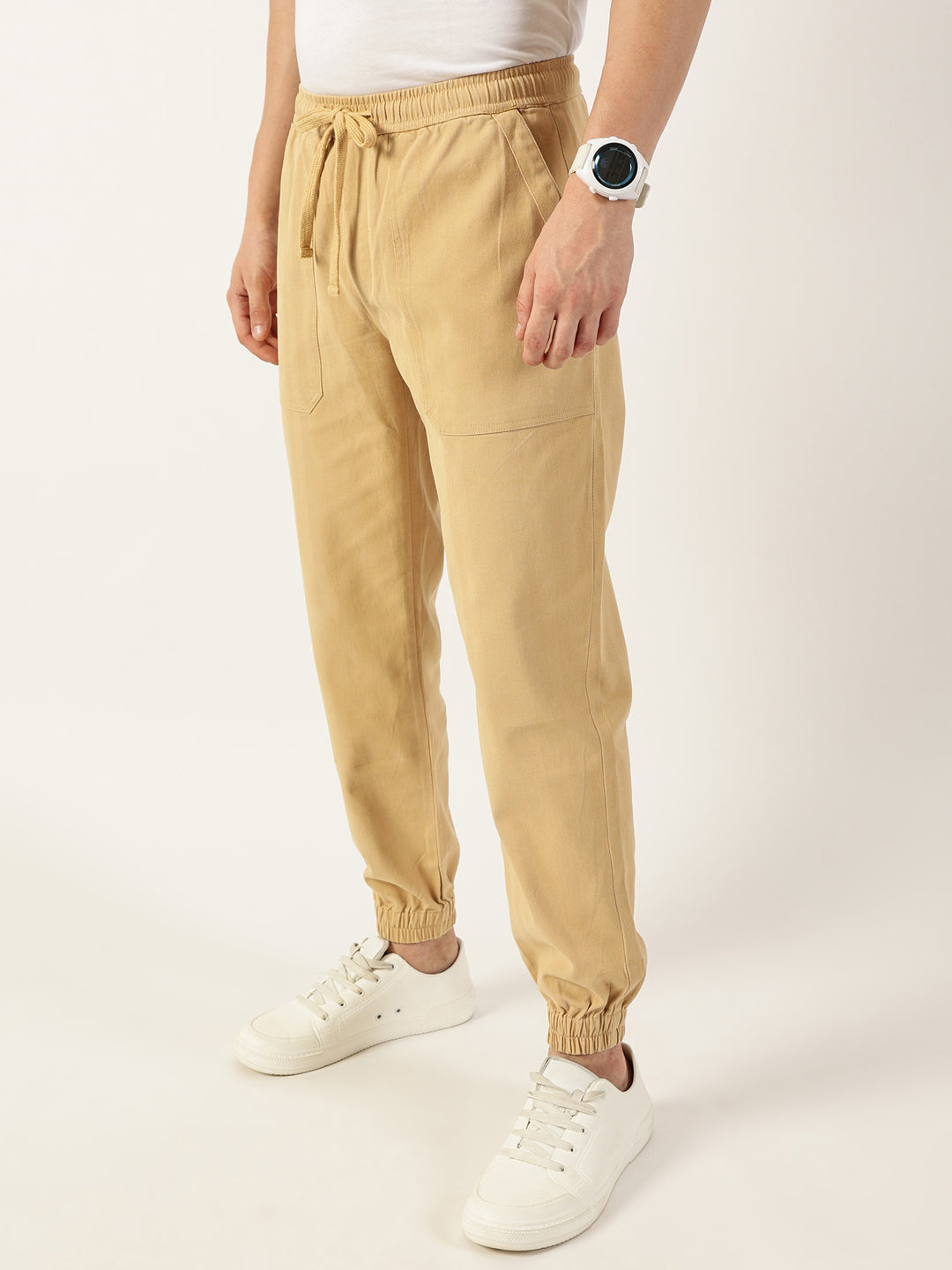 Thomas Scott Men Beige Smart Easy Wash Joggers Trousers