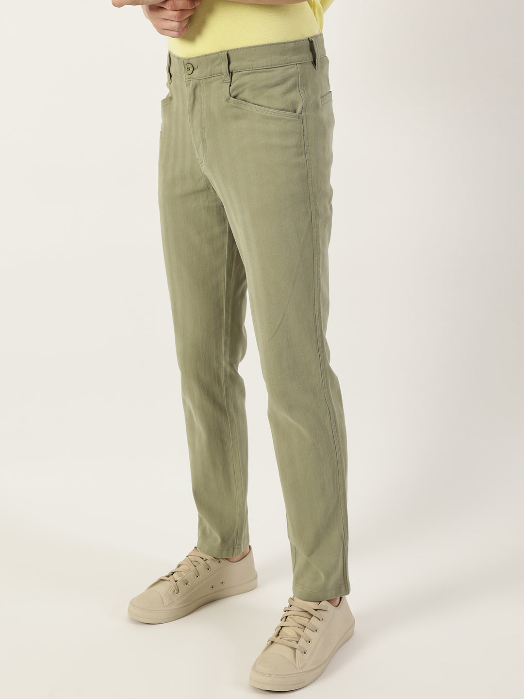 Thomas Scott Men Olive Smart Easy Wash Chinos Trousers