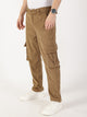 Thomas Scott Men Khaki Striped Smart Cargos Trousers