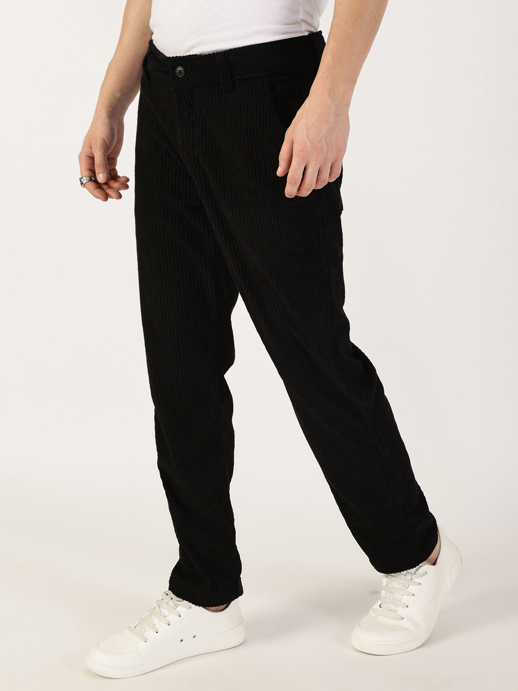 Thomas Scott Men Grey Striped Smart Cargos Trousers
