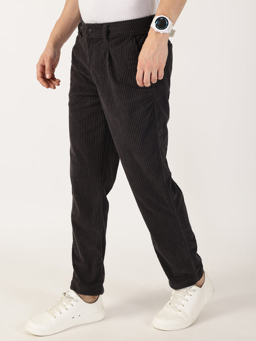 Thomas Scott Men Grey Striped Smart Chinos Trousers