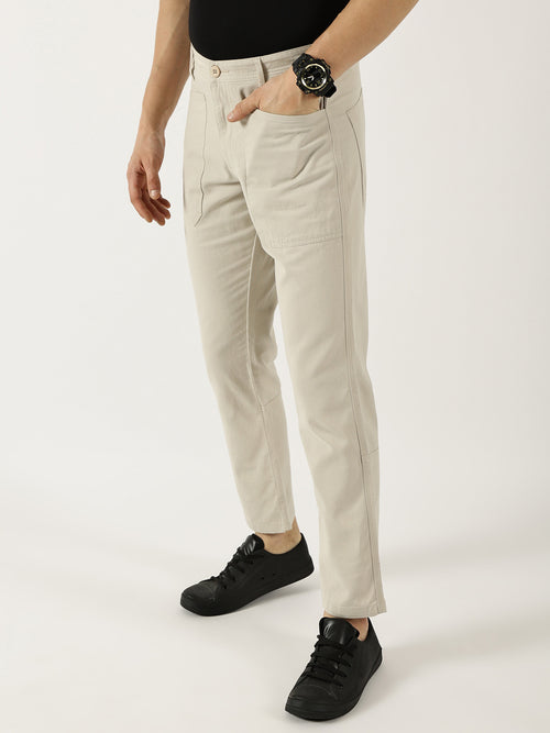 Thomas Scott Men Light Grey Smart Straight Fit Easy Wash Trousers