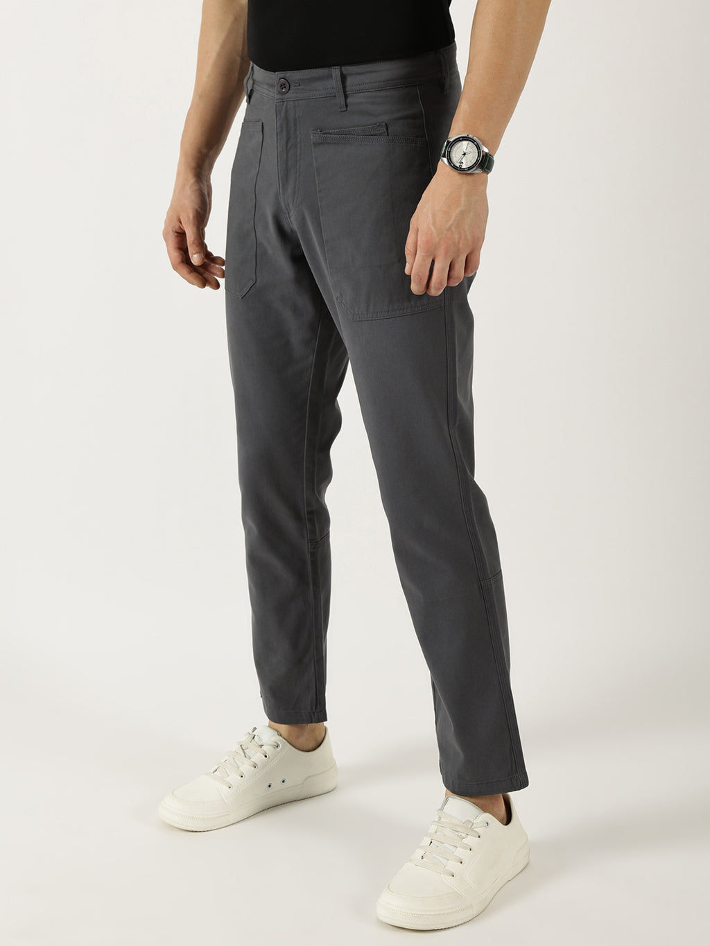 Thomas Scott Men Mid Blue Smart Straight Fit Easy Wash Trousers