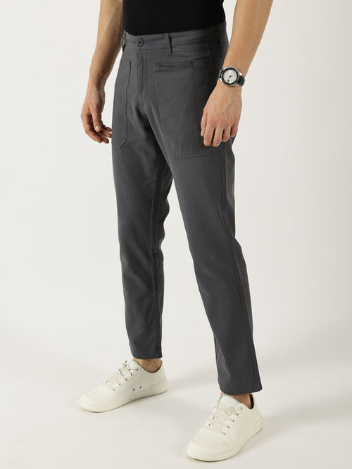 Thomas Scott Men Mid Blue Smart Straight Fit Easy Wash Trousers