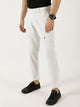 White Pure Cotton Smart Mid-Rise Straight Fit Easy Wash Cargo Trouser For Men