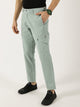 Sea Blue Pure Cotton Smart Mid-Rise Straight Fit Easy Wash Cargo Trouser For Men
