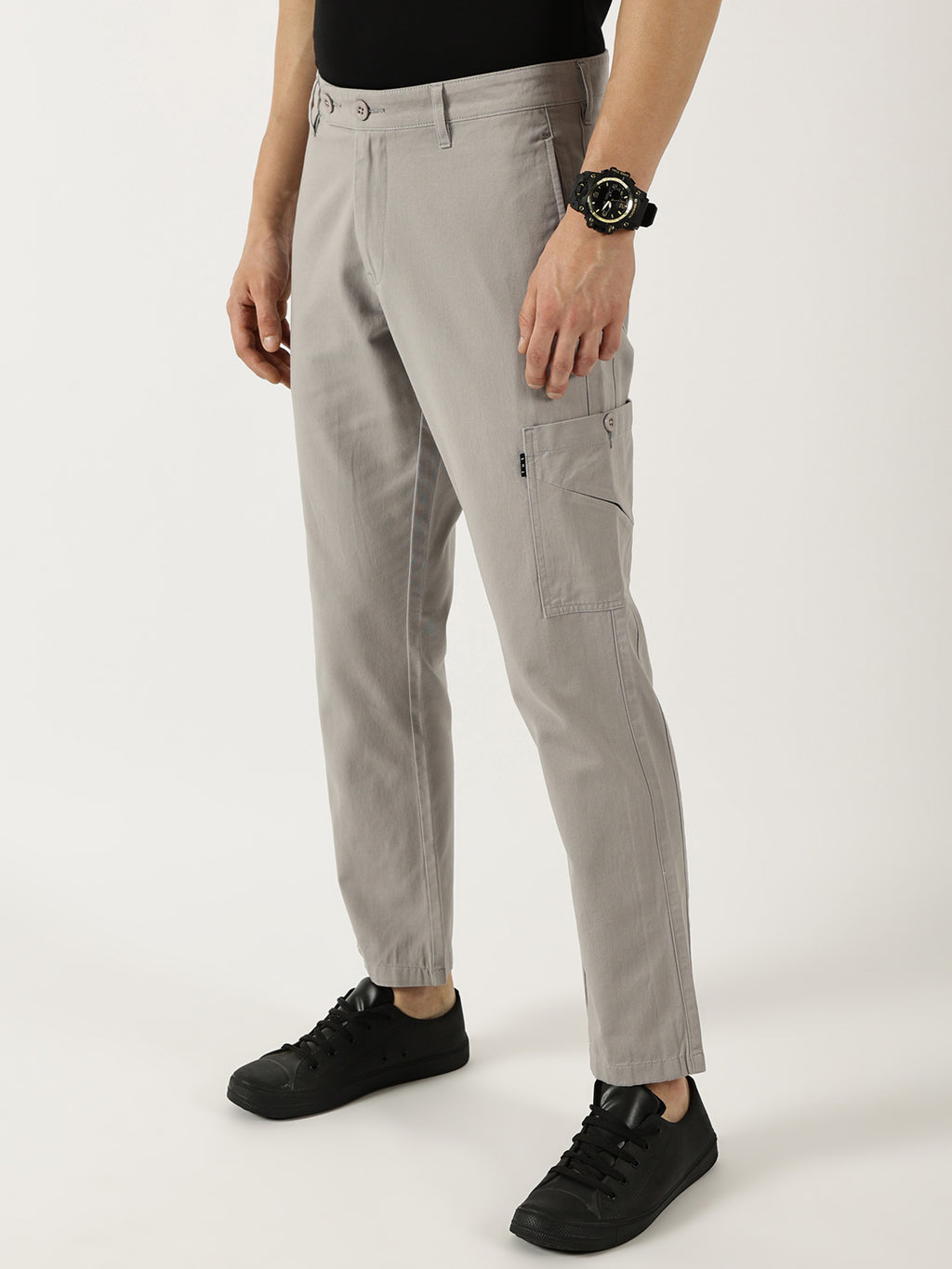 Thomas Scott Men St.Grey Smart Pure Cotton Mid-Rise Straight Fit Easy Wash Trousers