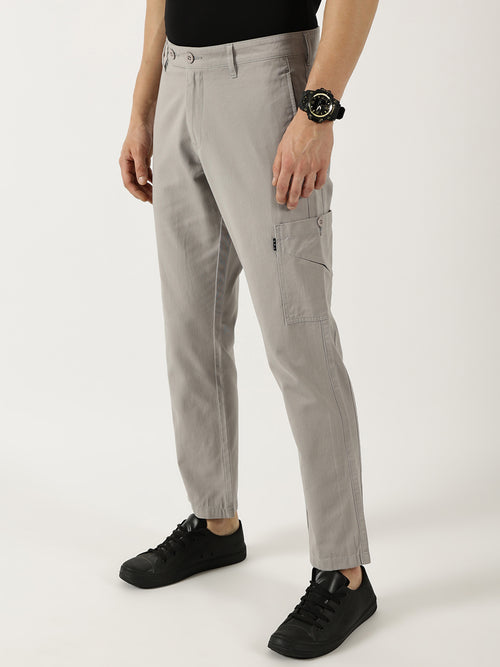 Thomas Scott Men St.Grey Smart Pure Cotton Mid-Rise Straight Fit Easy Wash Trousers