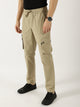 Khaki Pure Cotton Smart Mid-Rise Straight Fit Easy Wash Cargo Trouser For Men