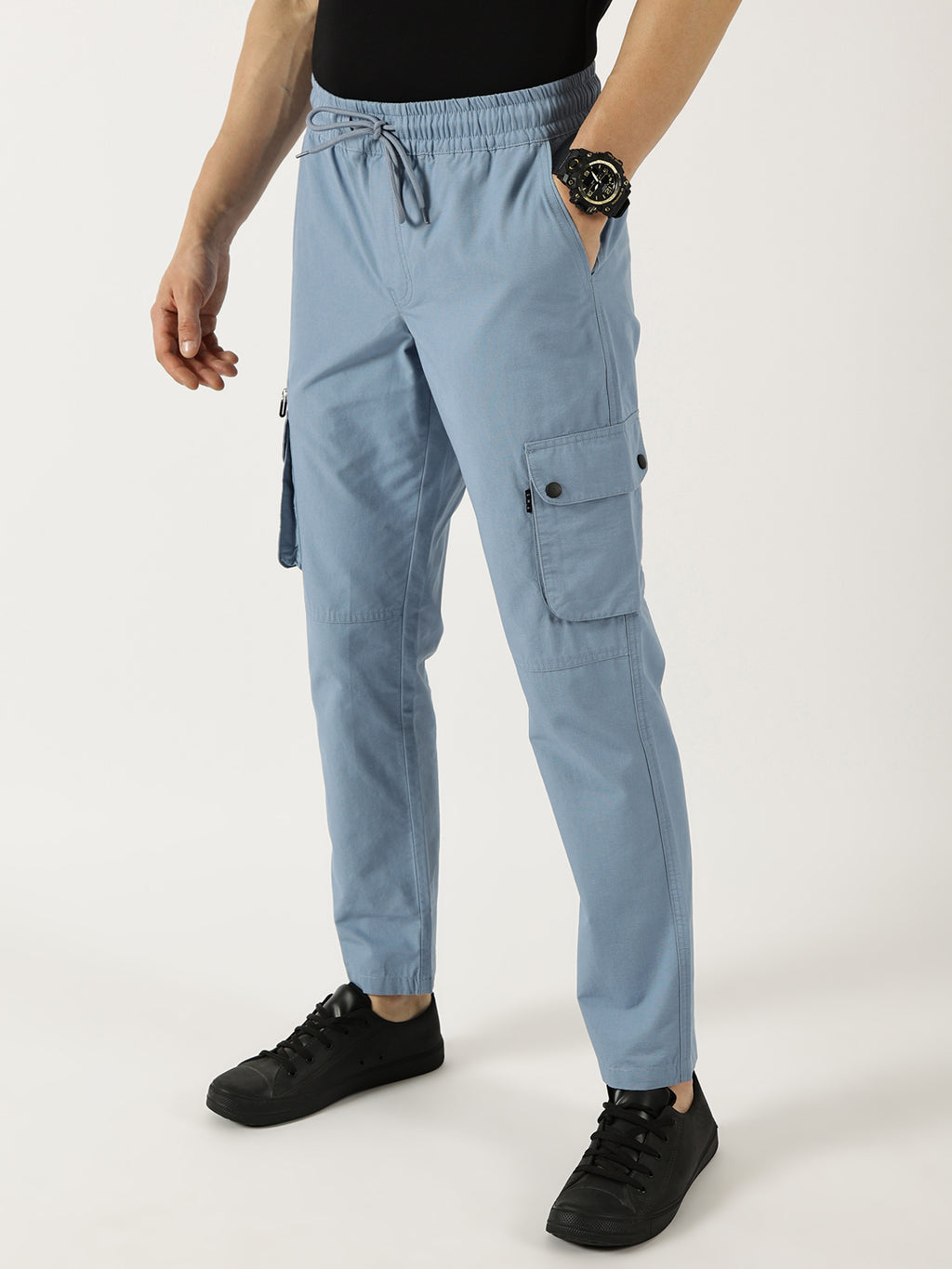 Thomas Scott Men Blue Smart Fit Straight Fit Mid-Rise Cargos Trousers