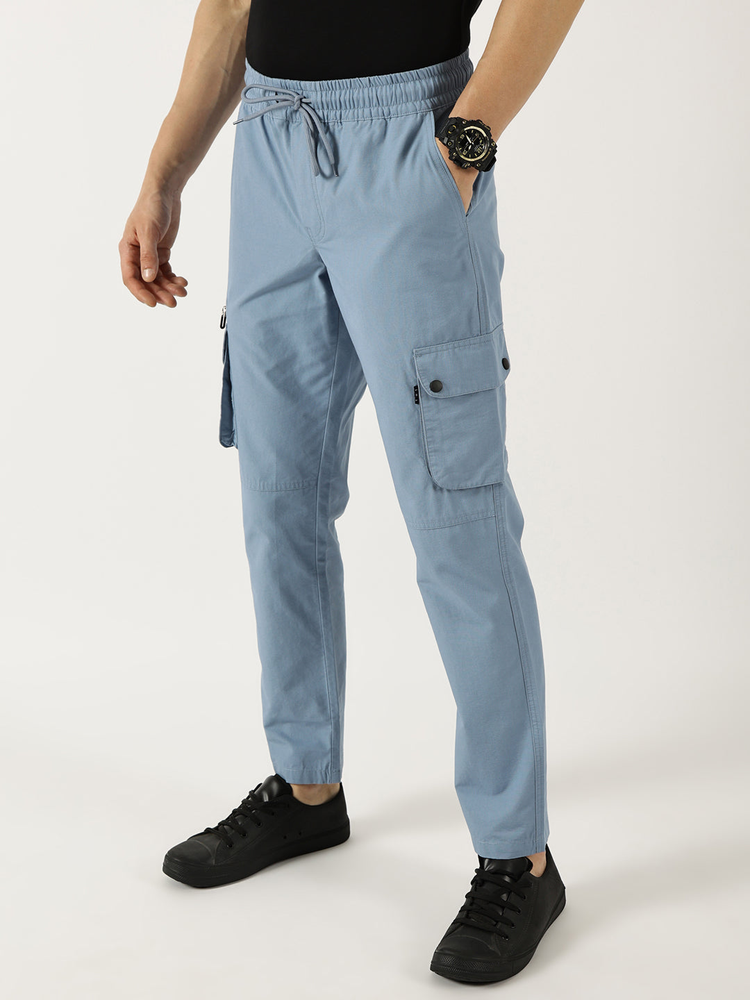 Thomas Scott Men Blue Smart Fit Straight Fit Mid-Rise Cargos Trousers