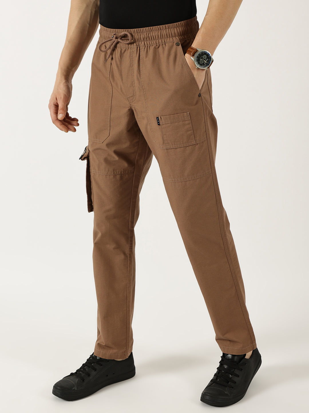 Thomas Scott Men Rust Smart Regular Fit Mid-Rise Easy Wash Cotton Cargos