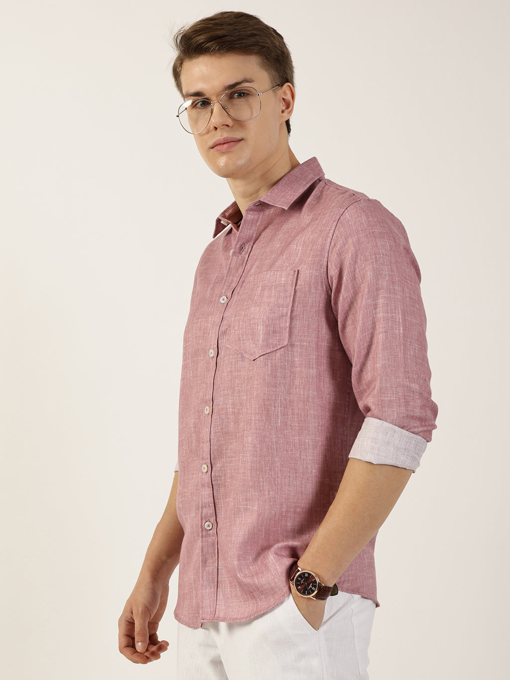 Thomas Scott Men Pink Premium Slim Fit Opaque Casual Shirt