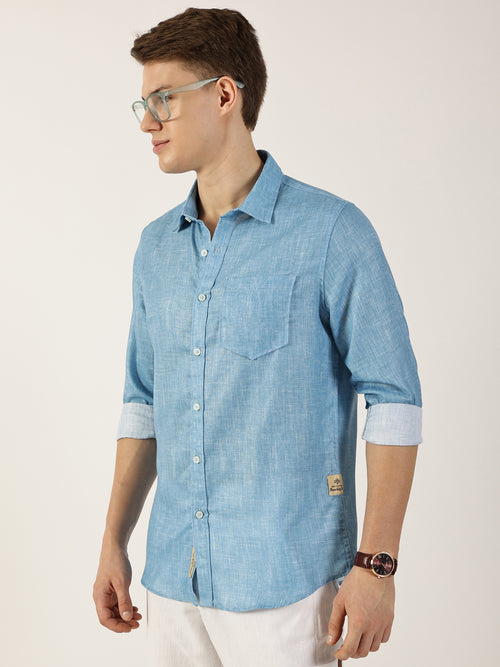 Thomas Scott Men Blue Premium Slim Fit Opaque Casual Shirt
