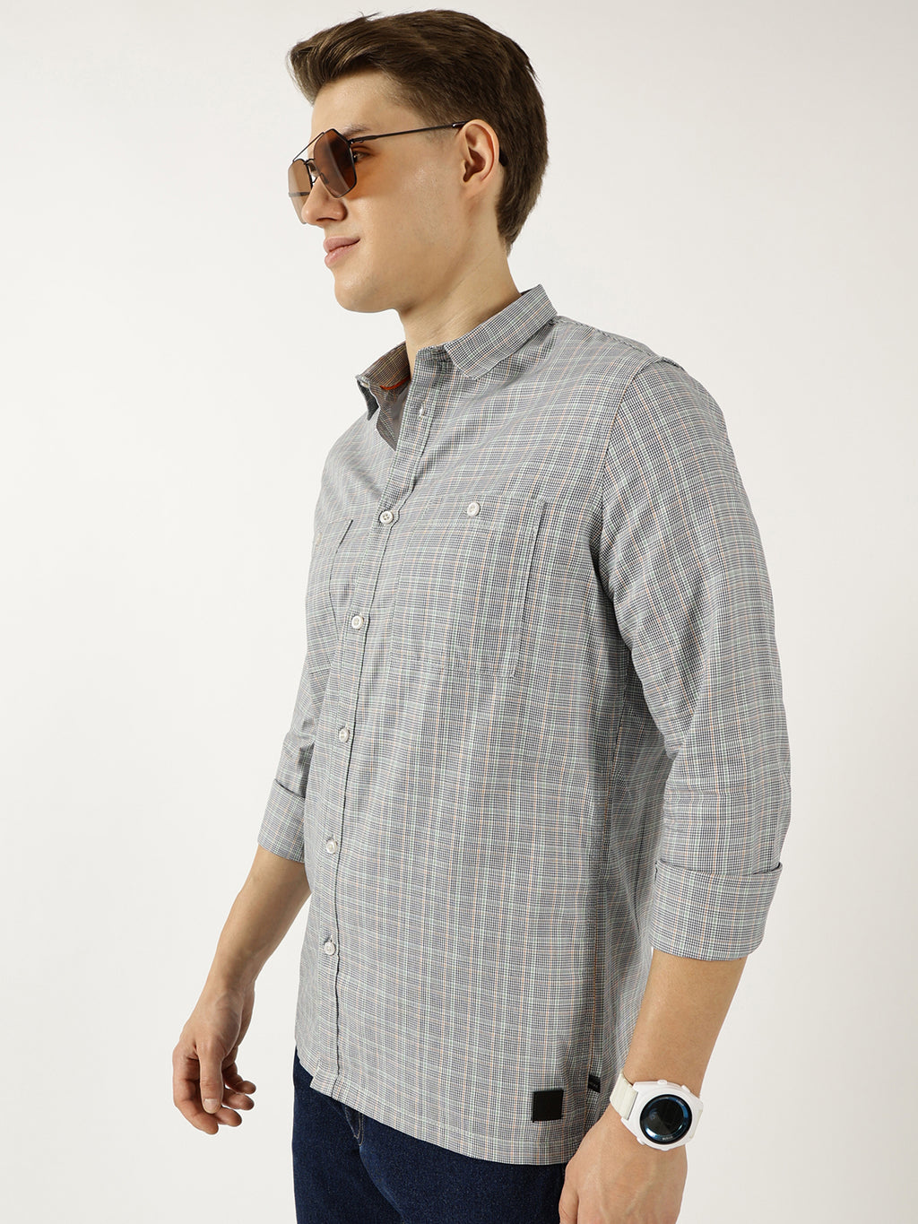 Thomas Scott Men Black Classic Spread Collar Micro Checked Cotton Slim Fit Casual Shirt