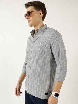 Thomas Scott Men Black Classic Spread Collar Micro Checked Cotton Slim Fit Casual Shirt