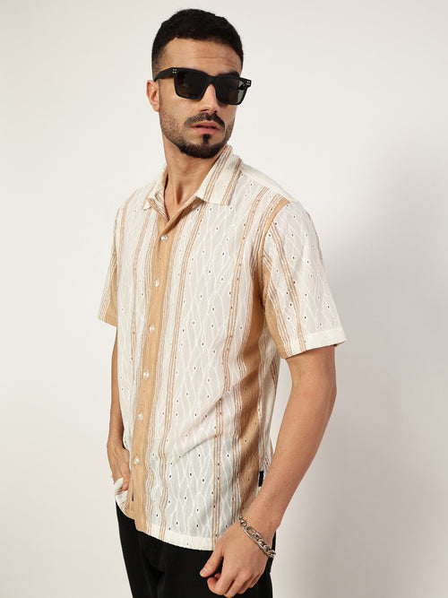 Thomas Scott Men Premium Slim Fit Semi Sheer Striped Casual Shirt