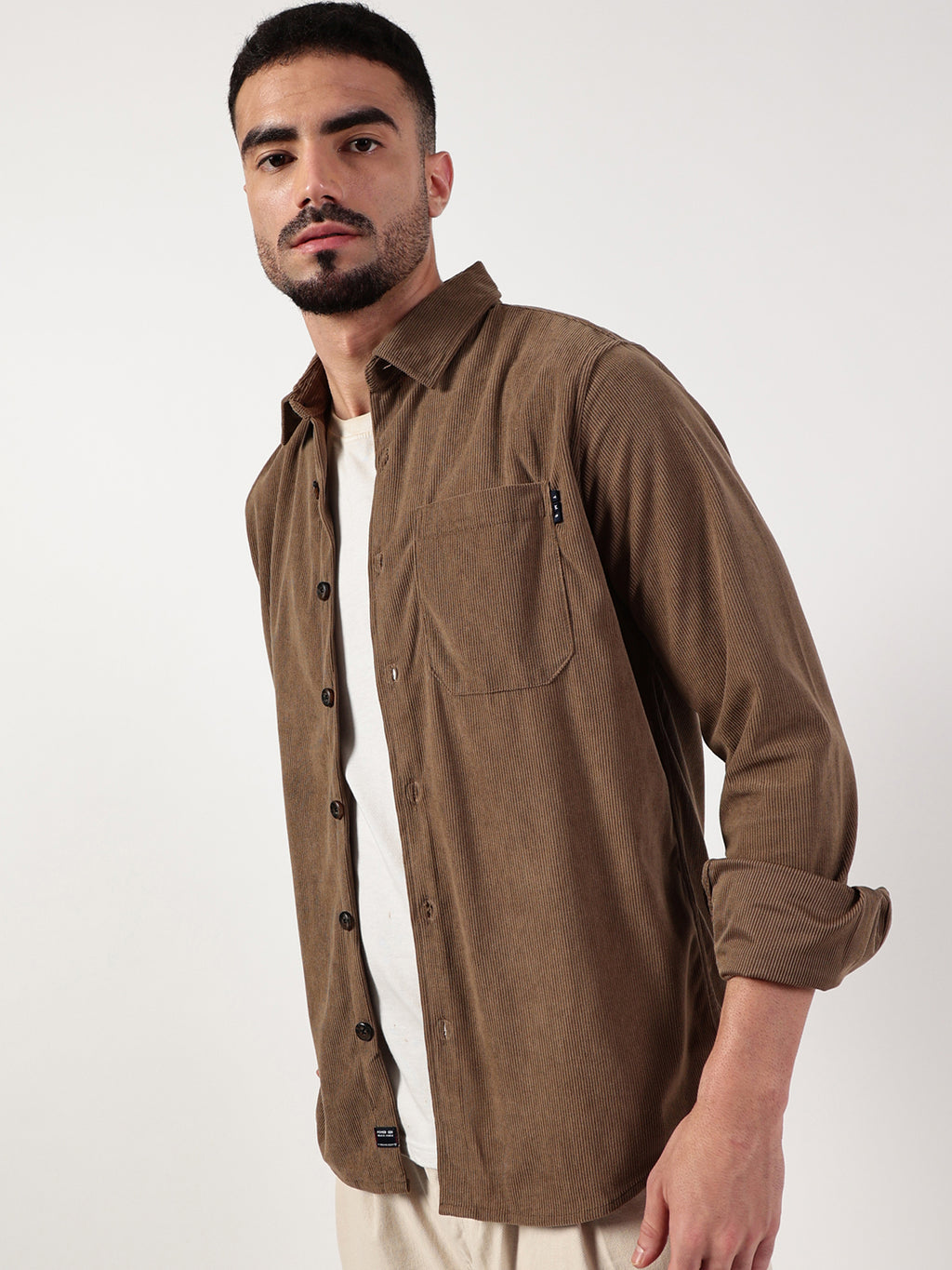 Thomas Scott Men Brown Premium Spread Collar Textured Relaxed Fit Casual Shirt