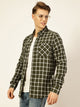Olive Premium Slim Fit Gingham Checks Opaque Checked Casual Shirt For Men