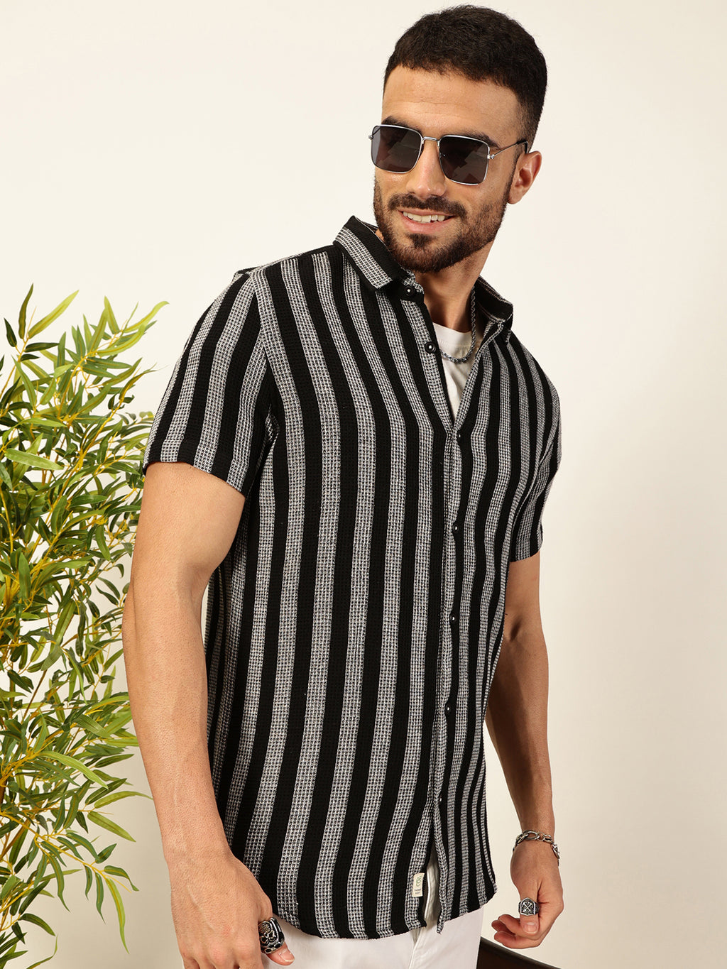 Thomas Scott Men Premium Slim Fit Vertical Striped Casual Shirt