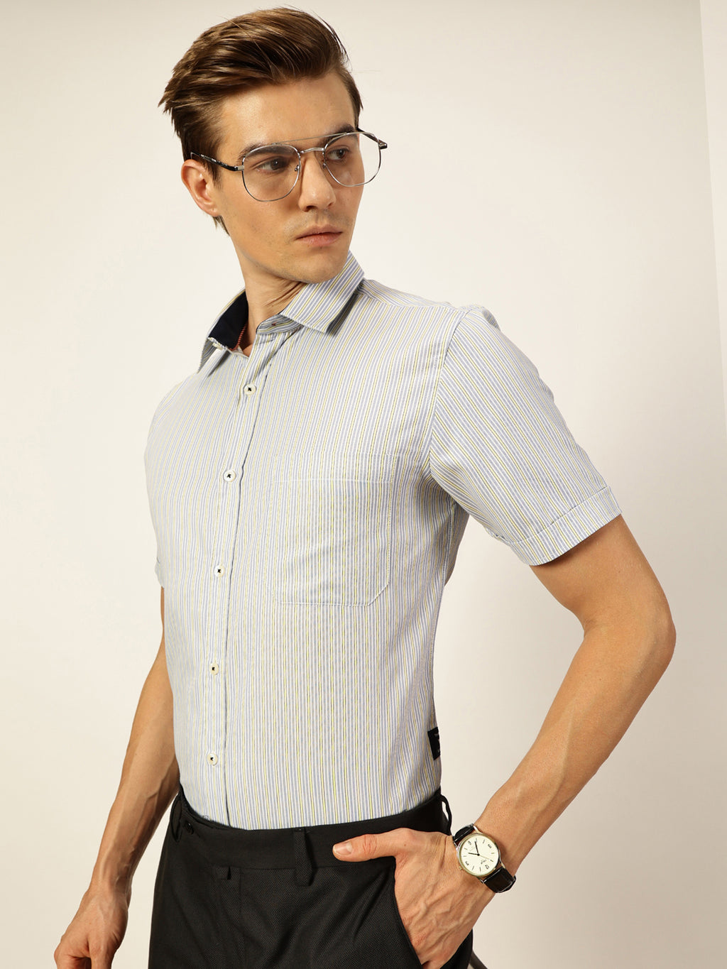 Thomas Scott Men Smart Pinstripes Opaque Striped Formal Shirt