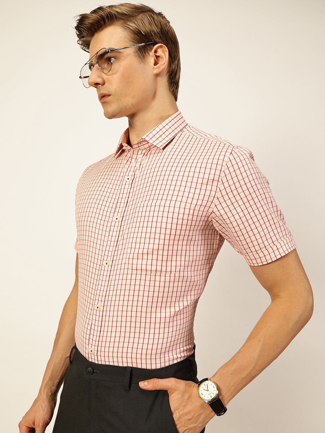 Thomas Scott Men Smart Gingham Checks Opaque Checked Formal Shirt