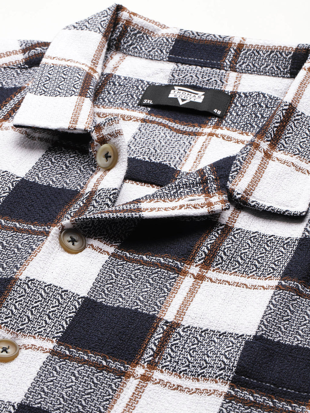Thomas Scott Men Navy Thomas Scott Plus Size Premium Checked Pure Cotton Casual Shirt