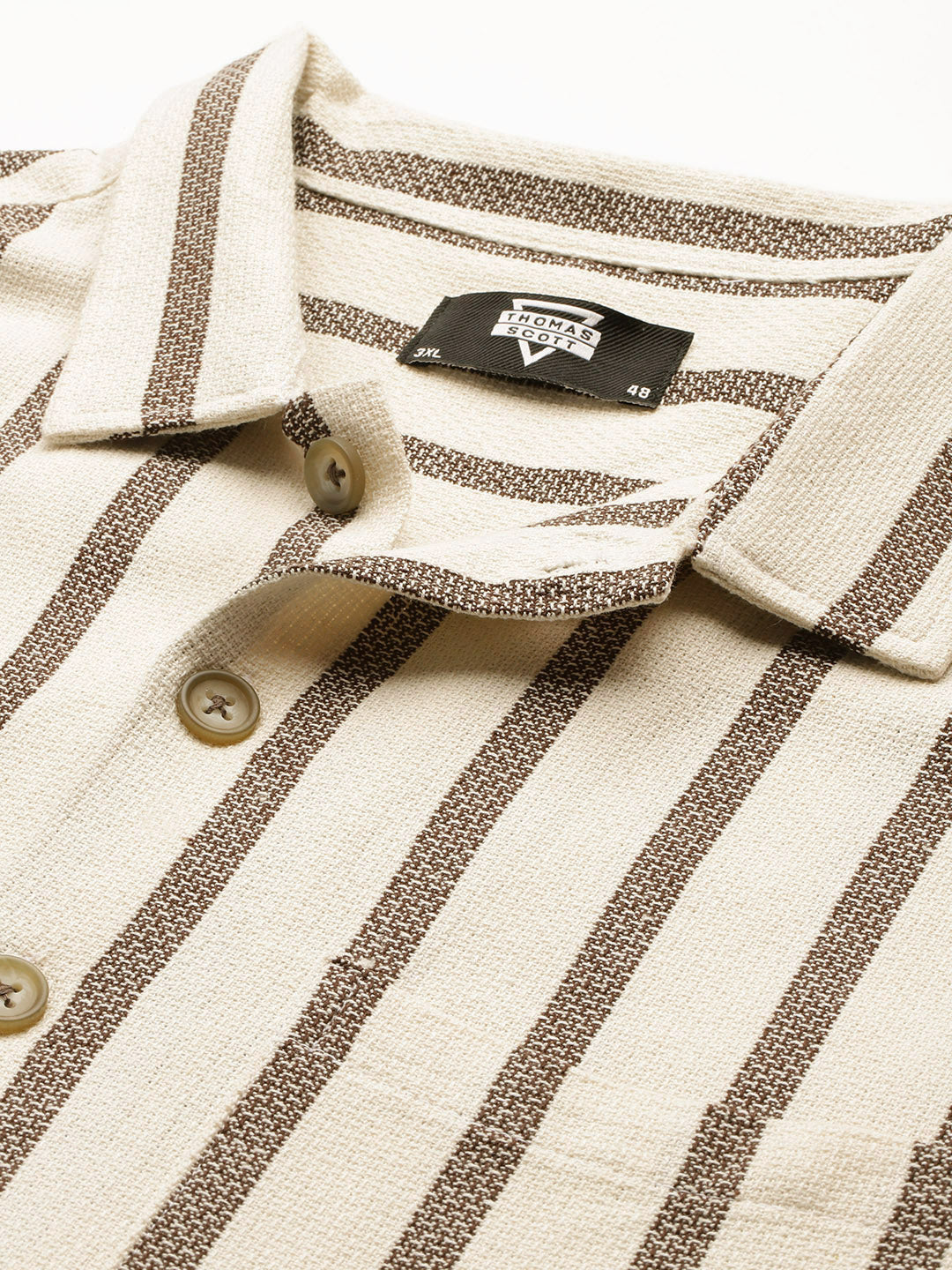 Thomas Scott Men Coffee Plus Size Premium Striped Pure Cotton Casual Shirt