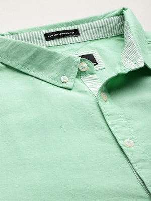 Light Green Plus Size Relaxed Pure Cotton Casual Shirt For Men For Men