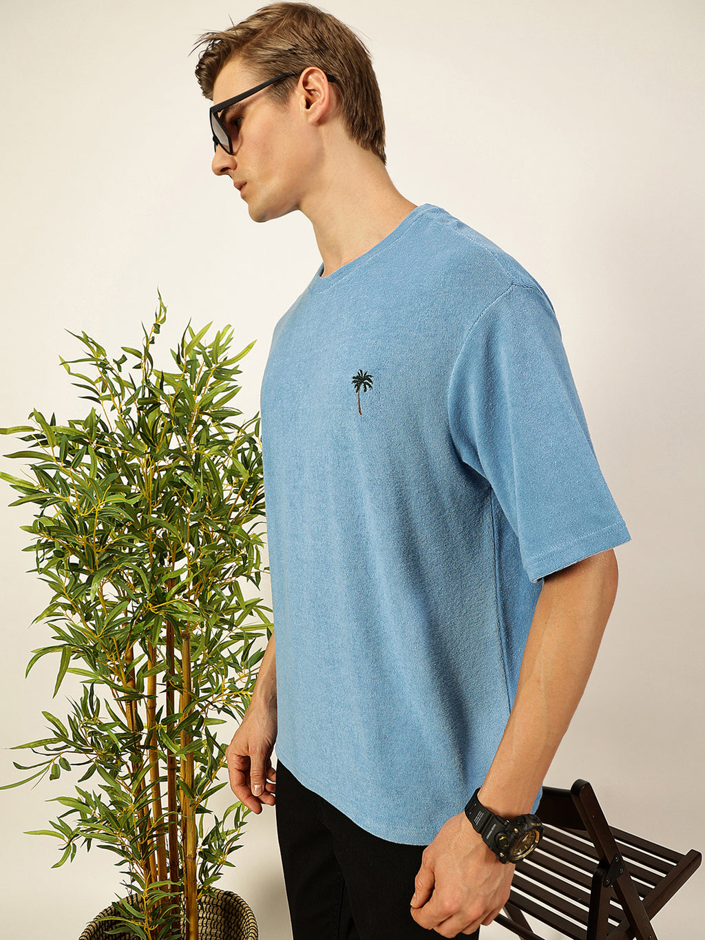 Thomas Scott Men Solid Round Neck Oversized Casual T-shirt
