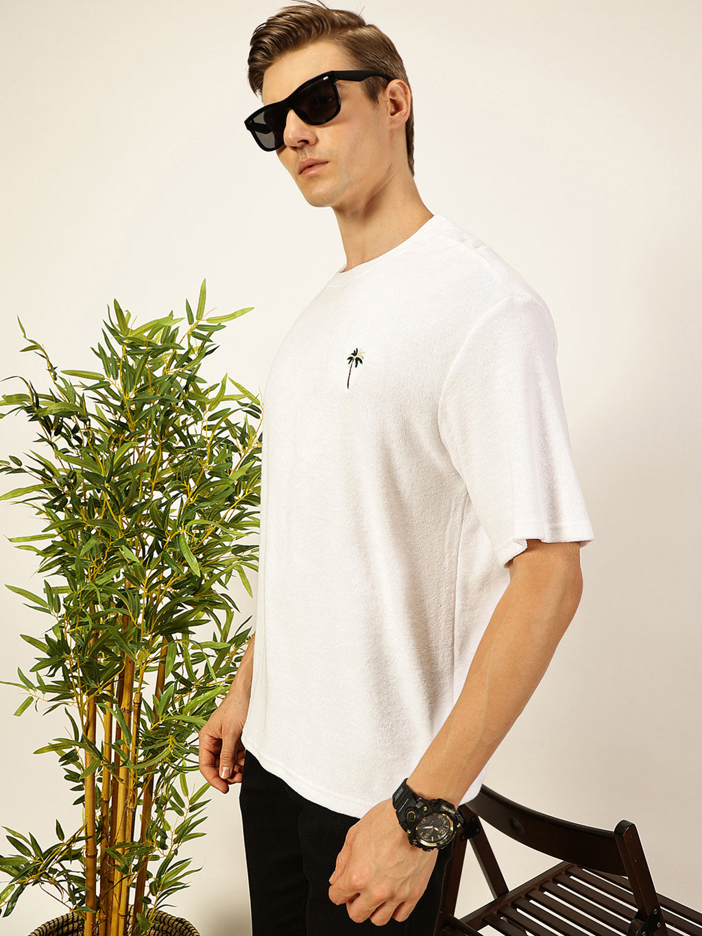 Thomas Scott Men Solid Round Neck Oversized Casual T-shirt