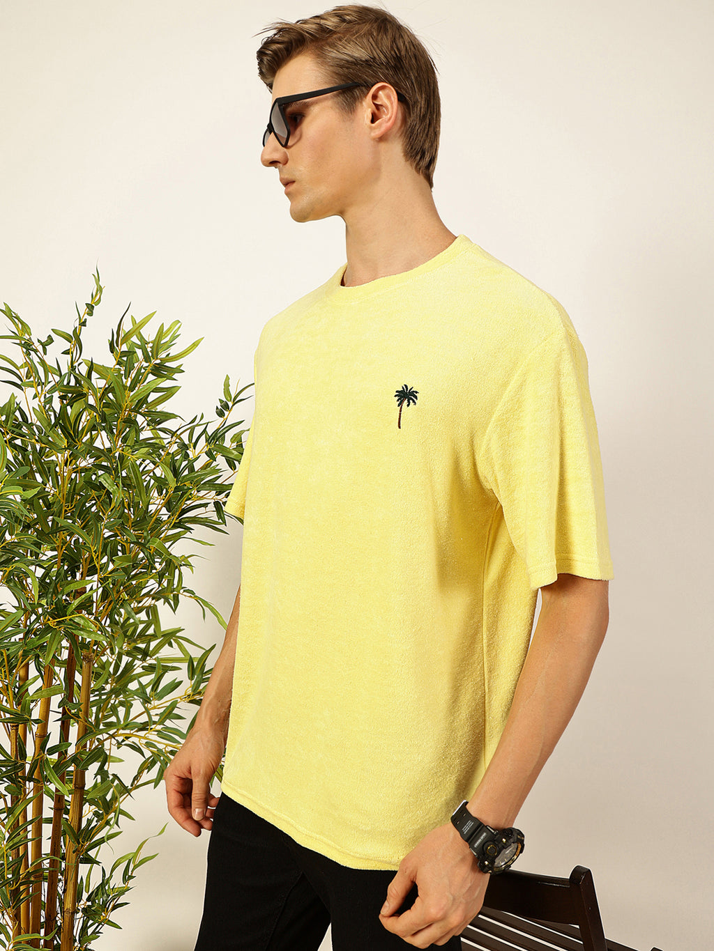 Thomas Scott Men Solid Round Neck Oversized Casual T-shirt