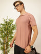 Thomas Scott Men Pink Knit Striped Polo Collar T-shirt