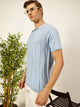 Thomas Scott Men Sky Blue Knit Striped Polo Collar T-shirt