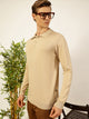 Thomas Scott Men Beige Knit Solid Polo Collar Cotton T-shirt