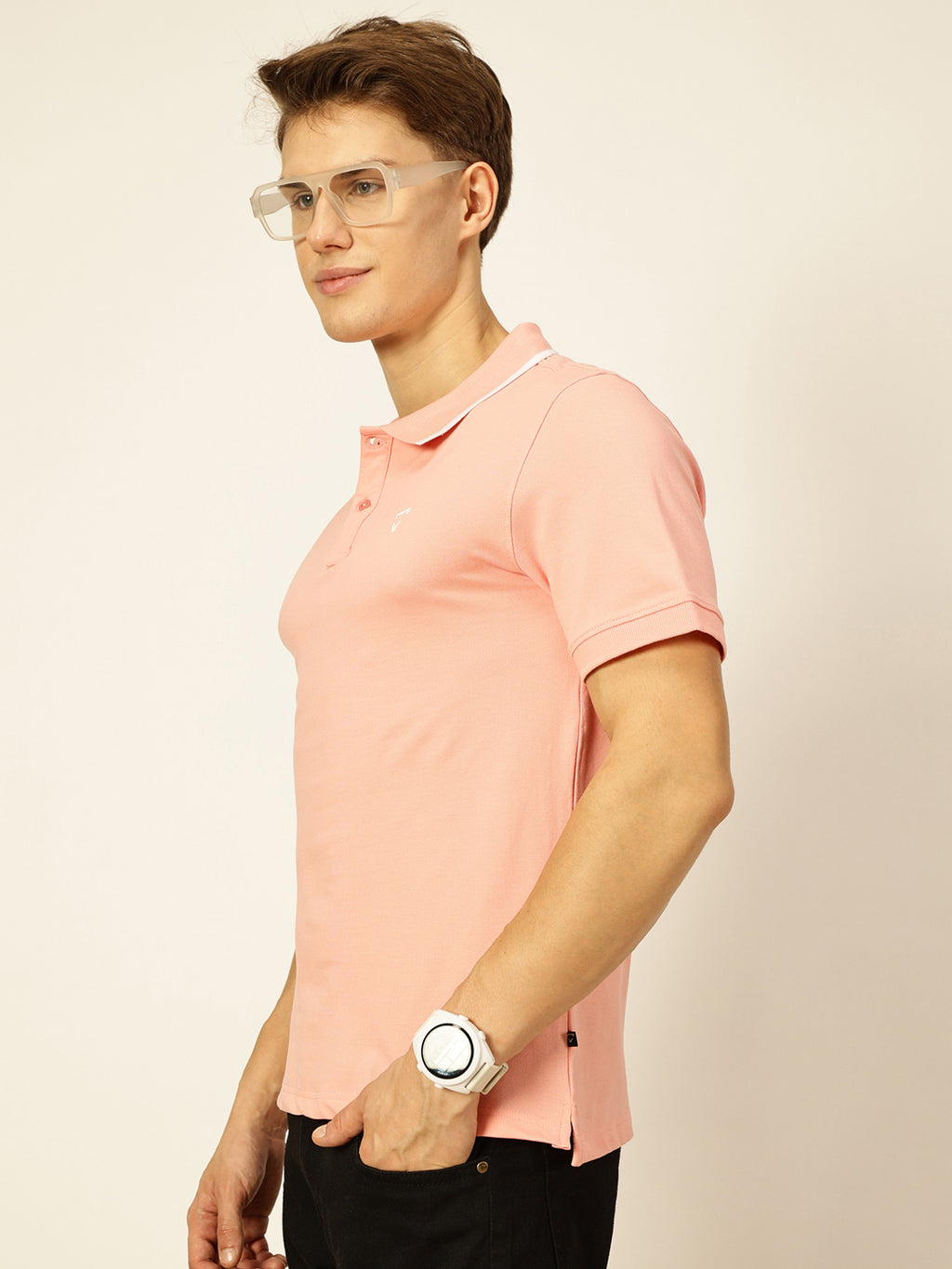 Thomas Scott Men Pink Regular Fit Polo Tshirt - S